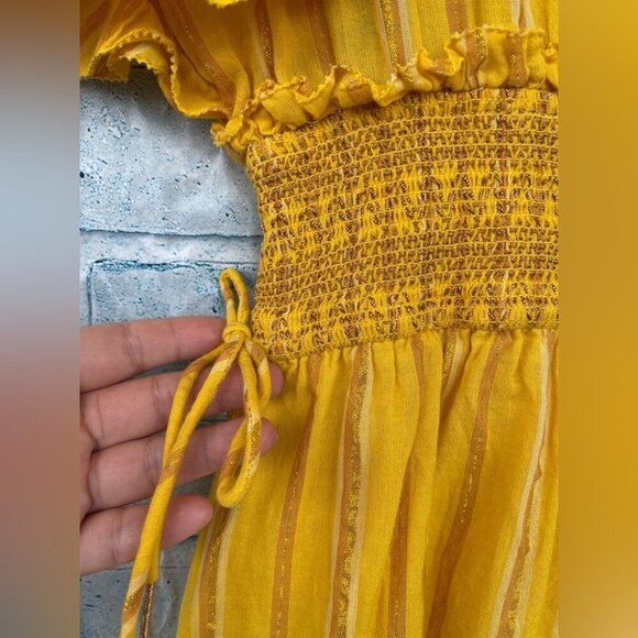 SAYLOR Adrianne Ruffled V-Neck Metallic Striped Gold Mini Dress medium - Picture 6 of 11